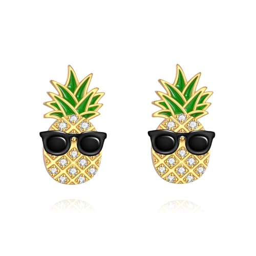 VONALA Obst Ohrringe 925 Sterling Silber Ananas Vergoldet Weiß Zirkonia Ohrringe Sonnenbrille Schmuck Geschenk Sommer Ohrringe Für Damen von VONALA