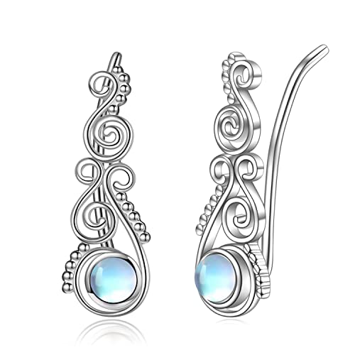 VONALA Ohr Climber Ohrringe Sterling Silber Ohr Crawler Manschette Schmuck Geschenke für Frauen (Mondstein Spirale) von VONALA