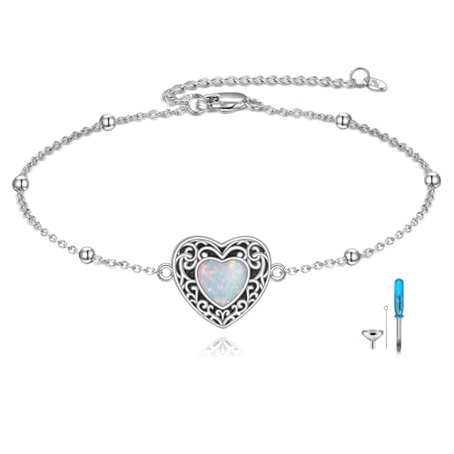 VONALA Opal-Feuerbestattungsarmband aus 925er Sterlingsilber mit Herz-Opal Columbarium-Aschearmband Gedenkschmuck Trauergeschenk zum Gedenken an einen verstorbenen geliebten Menschen von VONALA