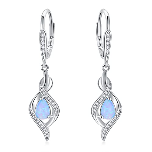 VONALA Opal Ohrringe Sterling Silber Blaue Opal Oktober Geburtsstein Anhänger Hängende Baumeln Tropfen Ohrringe Valentinstag Schmuck Geschenke für Damen Mädchen von VONALA