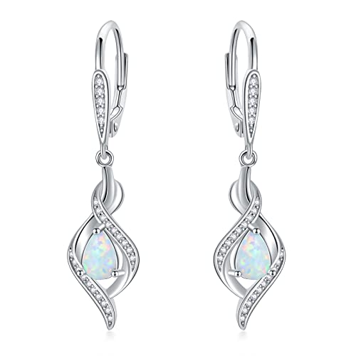 VONALA Opal Ohrringe Sterling Silber Weiß Opal Oktober Geburtsstein Anhänger Hängende Baumeln Tropfen Ohrringe Valentinstag Schmuck Geschenke für Damen Mädchen von VONALA