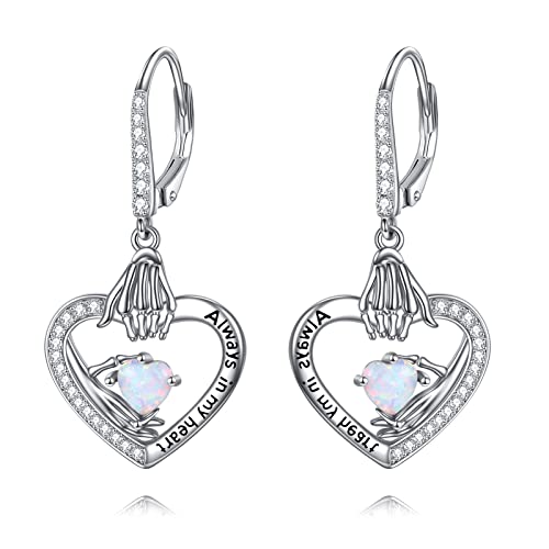 VONALA Opal Ohrringe für Damen - Sterling Silber Herz Opal Tropfen Ohrhänger Always in My Heart Leverback Ohrringe - Schmuck Geschenke für Frauen Teenager Mädchen Ehefrau Mutter Geburtstag von VONALA