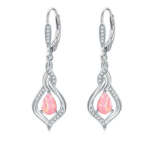 VONALA Sterlingsilber Opal-Ohrringe für Damen - Rosafarbener Tropfen-Leverback-Ohrhänger - Geburtsstein-Schmuck - Geschenke für Frauen, Teenager, Mädchen, Ehefrau, Mutter zum Geburtstag von VONALA