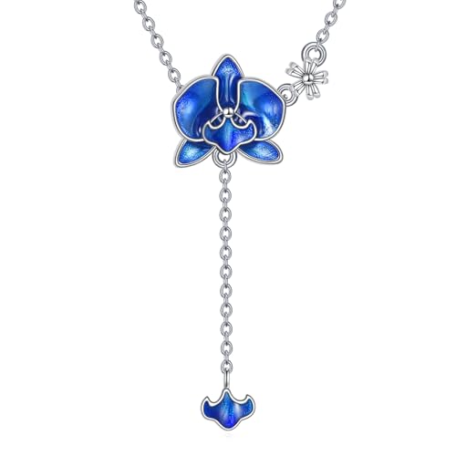 VONALA Orchidee Halskette für Frauen 925 Sterling Silber süße Geburt Monat Emaille Blume Anhänger Halskette Kette Schmuck Geschenke von VONALA