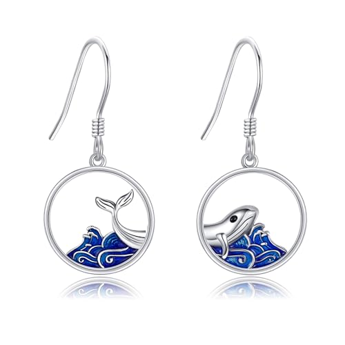 VONALA Ozean Welle Wal Ohrringe 925 Sterling Silber Ozean Welle Haken Ohrringe Wal Ohrringe Tiere baumeln Tropfen Ohrringe Schmuck Geschenke für Frauen Mädchen von VONALA