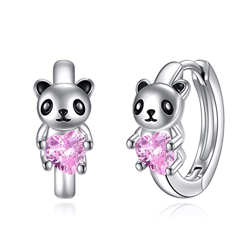 VONALA Panda Creolen Ohrringe, 925 Sterling Silber Tier Schmuck mit Rosa Zirkonia für Damen Mädchen Kinder von VONALA