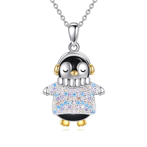 VONALA Penguin 925 Sterling Silver Necklace Cute Penguin Pendant Jewelry Gift for Women Birthday Christmas von VONALA
