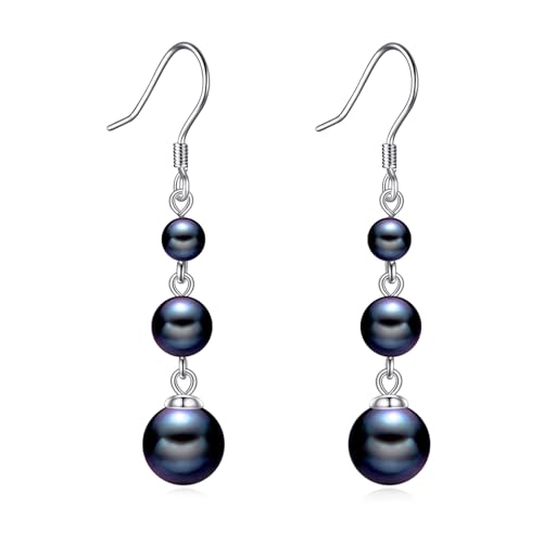 VONALA Perle Ohrringe Sterling Silber Hängend Ohrringe Schmuck Geschenke für Damen und Mädchen (Schwarze Perle) von VONALA
