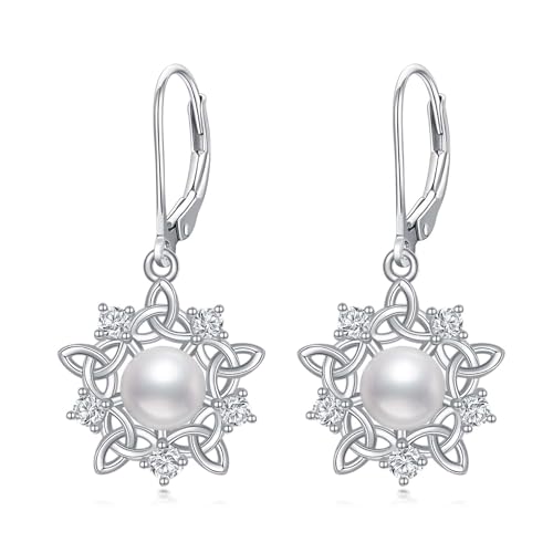 VONALA Perle Schneeflocke Ohrringe Hängende Silber 925 Celtic Snowflake Earrings Schneeflocke Schmuck Geschenk für Geburtstag Weihnachten von VONALA