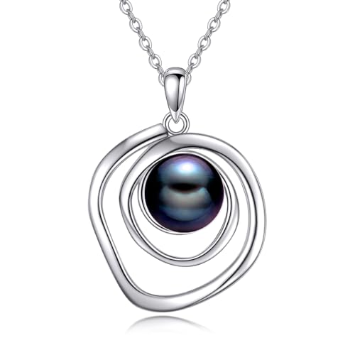 VONALA Perlenketten Damen 925 Sterling Silber Schwarze Perlenkette Mit Anhänger Single Perlenkette Perlenschmuck Perlen Halskette für Damen Mädchen Mom Frau von VONALA
