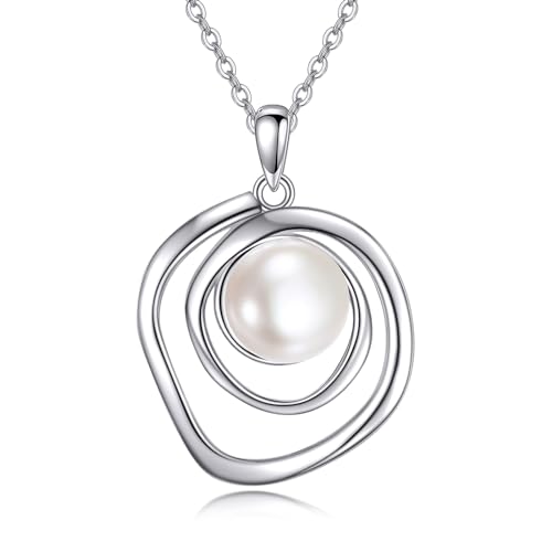 VONALA Perlenketten Damen 925 Sterling Silber Weiß Perlenkette Mit Anhänger Single Perlenkette Perlenschmuck Perlen Halskette für Damen Mädchen Mom Frau von VONALA