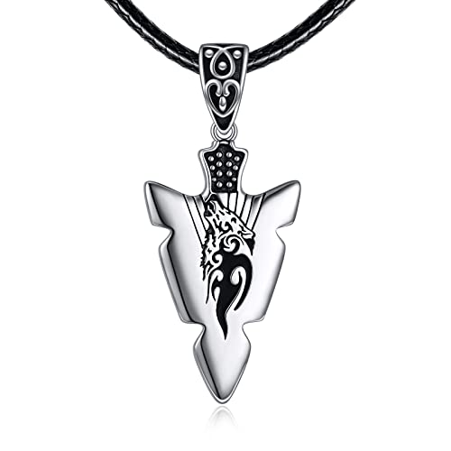 VONALA Pfeilspitze Halskette 925 Sterling Silber Pfeil Wölfin Kette speer Anhänger Wolf Wikinger Schmuck Geschenk für Herren Frauen Unsex von VONALA