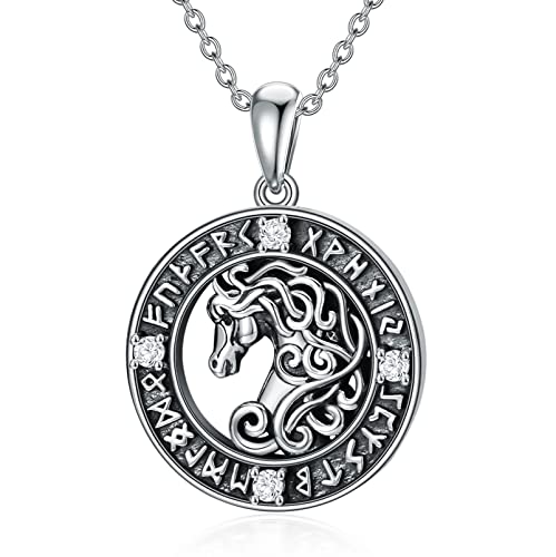 VONALA Pferd Geschenke für Frauen Sterling Silber Pferd Wikinger Halskette Wikinger Runen Halskette für Männer Oxidation Wikinger Schmuck für Frauen Männer Unisex Teenager Mädchen Geburtstag von VONALA