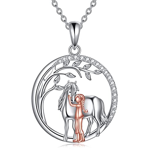 VONALA Mädchen und Pferd Halskette für Mädchen 925 Sterling Silber Pferd Anhänger Kette Pferdeschmuck Geschenke für Damen (Pferd) von VONALA