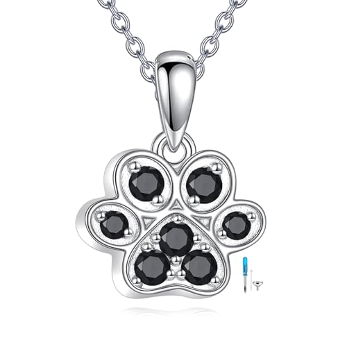 VONALA Pfoten-Urnen-Halskette für Hunde und Katzen aus 925er Sterlingsilber mit Anhänger für Hundeasche Schmuck zum Einäschern von Haustieren Geschenk für Tierliebhaber von VONALA