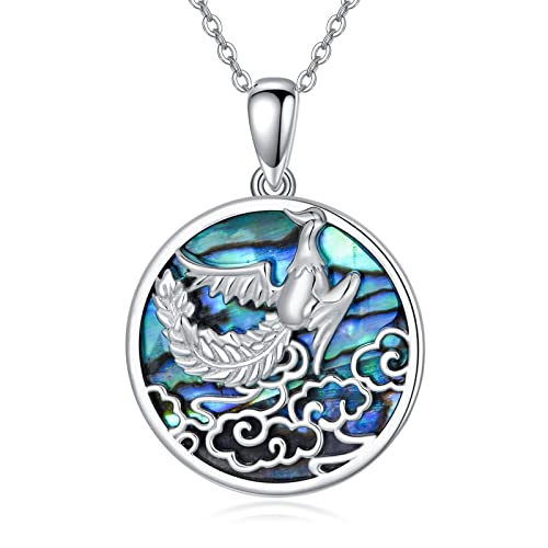 VONALA Phönix Halskette Sterling Silber Nirvana von Phoenix Anhänger Kette mit Abalone Muschel Tier Schmuck Religiöse Geschenke für Damen Herren von VONALA