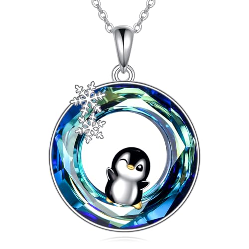 VONALA Pinguin Kristall Halskette 925 Sterling Silber Schneeflocke Tier Anhänger Schmuck Weihnachtsgeschenke für Frauen Damen von VONALA