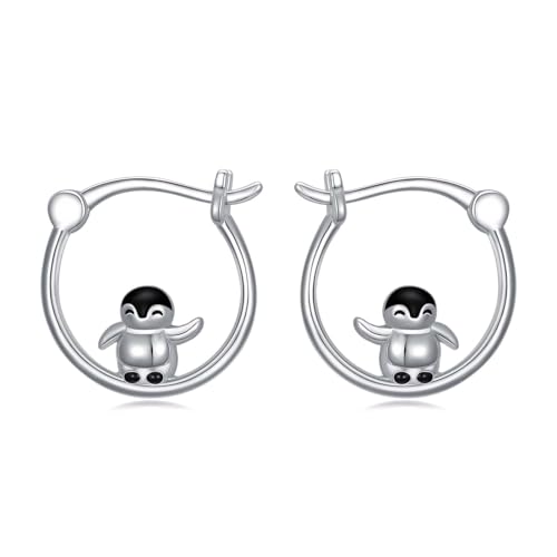 VONALA Pinguin Ohrringe Silber 925 Hoop Earrings Tier Ohrringe Pinguin Schmuck Geschenk für Frauen Mädchen von VONALA