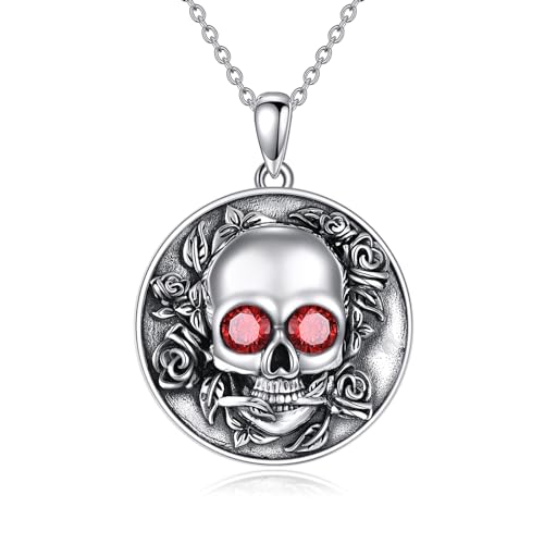 VONALA Piraten Totenkopf Halskette 925 Sterling Silber Gothic Skelett Totenkopf Schmuck für Männer Frauen von VONALA