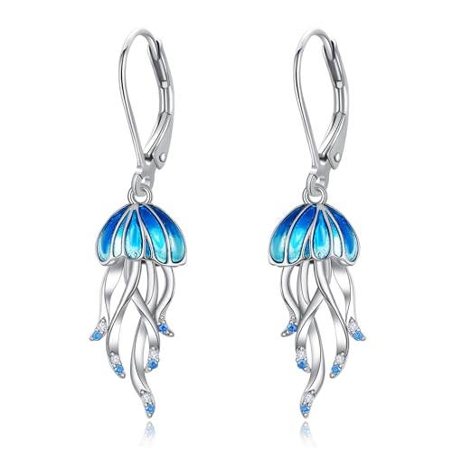 VONALA Quallen Ohrringe für Damen 925 Sterling Silber Quallen Ohrringe Dangle Drop Quallen Schmuck Geschenke für Mädchen Ozean Ohrringe von VONALA