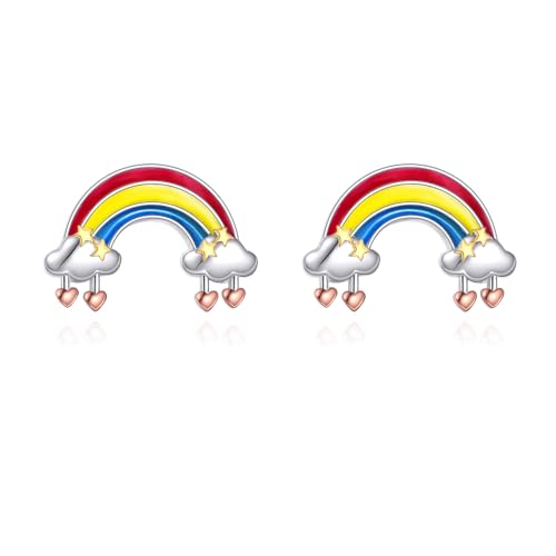 VONALA Regenbogen Ohrstecker für Frauen 925 Sterling Silber Bunte Regenbogen Ohrstecker Push Back Ohrringe Nicht leicht zu fallen aus von VONALA