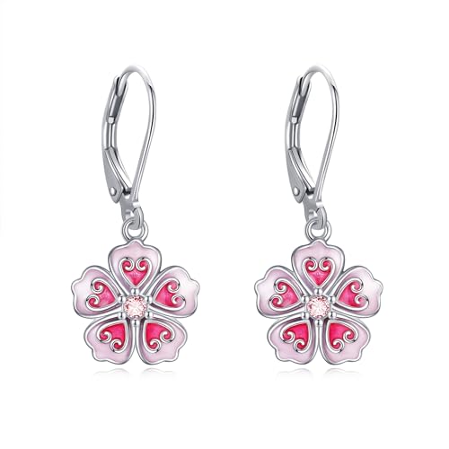 VONALA Rosa Kirschblüten Ohrringe für Frauen 925 Sterling Silber Rosa Blume Leverback Ohrringe Sakura Ohrringe Kirschblüten Schmuck Geschenke für Mädchen von VONALA