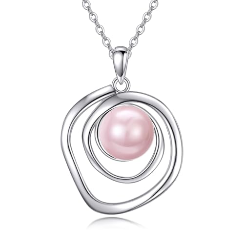 VONALA Rosa Perlenkette 925 Sterling Silber Rosa Perlenanhänger Einzelperlenkette Rosa Perlenschmuck für Frauen Mom Wife von VONALA