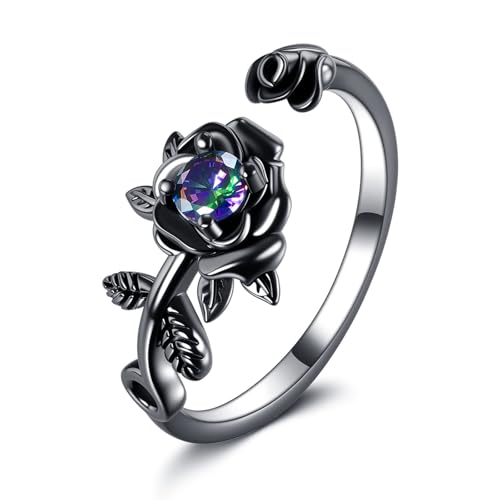 VONALA Rose Blumenringe 925 Sterling Silber CZ schwarze Rose verstellbarer Ring für Frauen Versprechungsring für Frau von VONALA