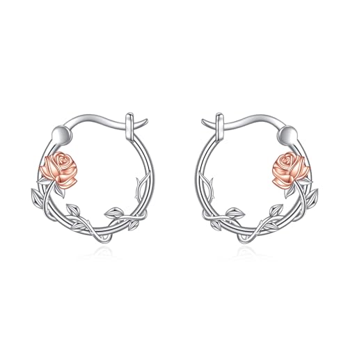 VONALA Rose Flower Creolen Ohrringe 925 Sterling Silber Rose Hoop Huggie Ohrringe für Frauen Mädchen von VONALA