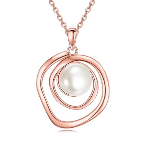 VONALA Rose Gold Perlenkette 925 Sterling Silber Weiß Perle Anhänger Halskette Perlenschmuck für Frauen Mom Wife von VONALA