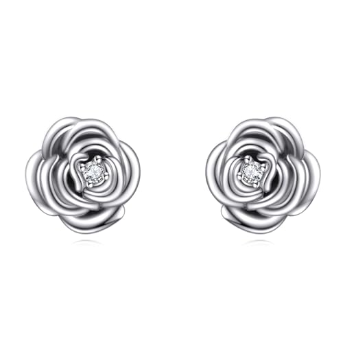 VONALA Rosenblüten-Ohrringe, 925er Sterlingsilber, oxidiert, Vintage-Rosen-Ohrstecker, Blumenschmuck, Valentinstagsgeschenke für Frauen von VONALA