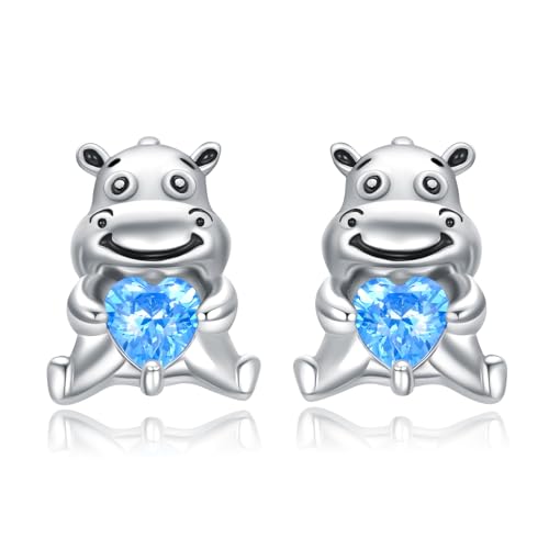 VONALA S925 Sterling Silber Nilpferd Ohrstecker Niedliche Tier Ohrringe Tierschmuck Geschenke für Frauen Teenager Mädchen von VONALA