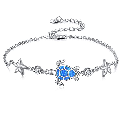 VONALA Schildkröte Armbänder 925 Sterling Silber Blauer Opal Meeres Schildkröte Gliederkette Seestern Armband Strand Ozean Schmuck Geschenk für Frauen Damen von VONALA