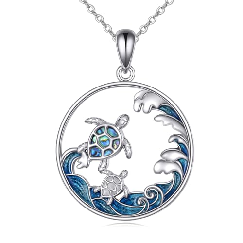 VONALA Schildkröten Halskette für Mama Sterling Silber Abalone-Shell Ocean Anhänger Halskette Meeresschildkröte Schmuck Geschenke Geburtstag Geschenke für Frauen Mom Girls von VONALA