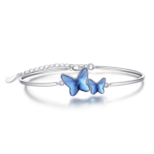 VONALA Schmetterling Armband 925 Sterling Silber - Blauer Kristall Armband Damen Geschenk für Muttertag von VONALA