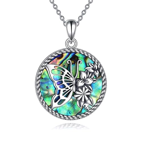 Schmetterling Blume Halskette Sterling Silber Abalone Shell Anhänger Schmuck Geburtstag Geschenke für Mädchen Frauen von VONALA