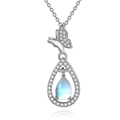 VONALA Schmetterling Mondstein 925 Sterling Silber Halskette für Damen, Exquisiter Vintage Schmetterling Schmuck für Mama, Modische Schmetterling Anhänger Halskette als Geschenk von VONALA