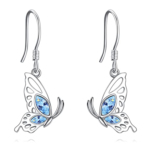 VONALA Schmetterling Ohrringe 925 Sterling Silber Blau Halb Schmetterling Ohrringe Flügel Hängend Ohrringe Schmetterling Schmuck Geschenk für Damen Mädchen von VONALA