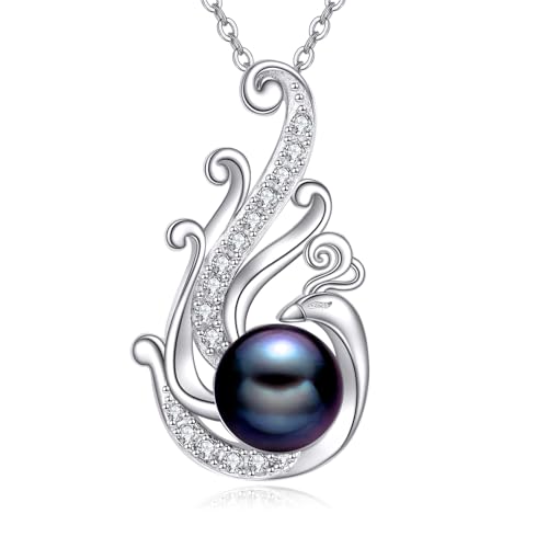 VONALA Schwarze Perle Neckalce 925 Sterling Silber Unendlichkeit Anhänger Schmuck Geschenke für Frauen Mädchen (Phönix) von VONALA