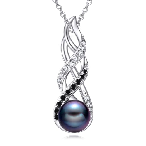 VONALA Schwarze Perle Neckalce 925 Sterling Silber Unendlichkeit Anhänger Schmuck Geschenke für Frauen Mädchen (Unendlichkeitsperle -B) von VONALA