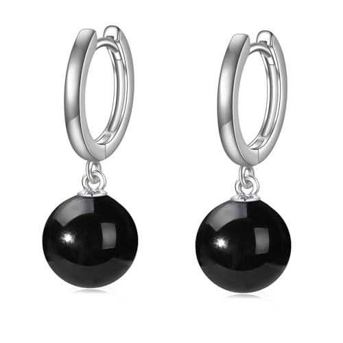 VONALA Schwarze Perle Ohrringe Sterling Silber, Hängend Creolen Ohrringe Schmuck Geschenke für Damen und Mädchen (Schwarzer Onyx) von VONALA