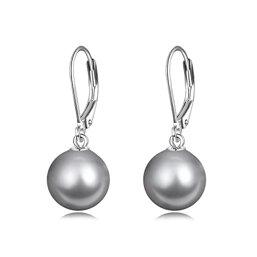 VONALA Perle Ohrringe Sterling Silber, Hängend Ohrringe Schmuck Geschenke für Damen und Mädchen (Graue Perle) von VONALA
