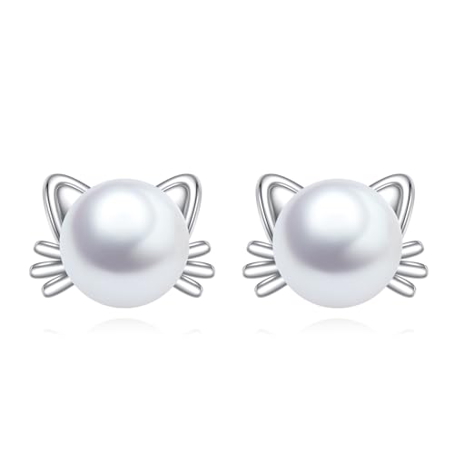 VONALA Schwarze Perle Ohrringe Sterling Silber Katze Ohrstecker Schmuck Geschenke für Damen und Mädchen (Perle) von VONALA