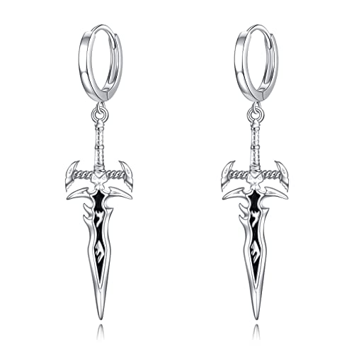 VONALA Schwert Ohrringe 925 Sterling Silber Dolch Gothic Hoop Schwert Messer Hängend Ohrringe Dolch Unisex Geschenk Für Damen Frauen Männer von VONALA