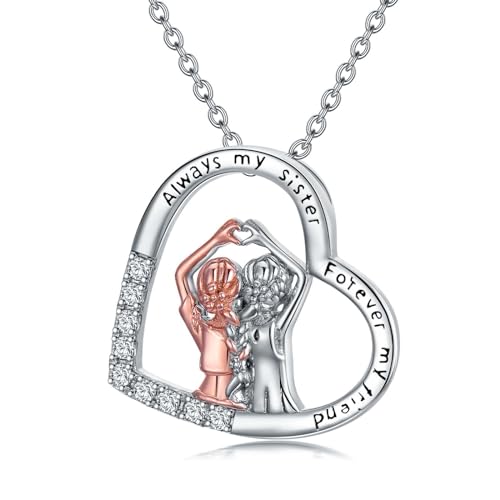 VONALA Schwester Halskette 925 Sterling Silber Schwester Herz Anhänger Kette Freundschafts Schmuck Geburtstag Geschenke für Schwester Damen Frauen Mädchen von VONALA