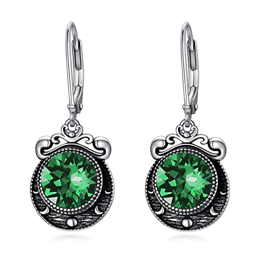 VONALA Smaragd-Mondphasen-Ohrringe Sterlingsilber Halbmond-Ohrringe für Frauen grüner Smaragd baumelnde Ohrringe Mondschmuck Geschenk für Frauen Teenager Mädchen Mutter Ehefrau von VONALA