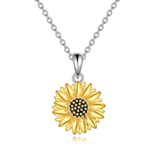 VONALA Sonnenblume Halskette Damen 925 Sterling Silber Sonnenblume Anhänger Kette Sonnenblume Schmuck Geburtstag Geschenke für Frauen Teenager Mädchen von VONALA