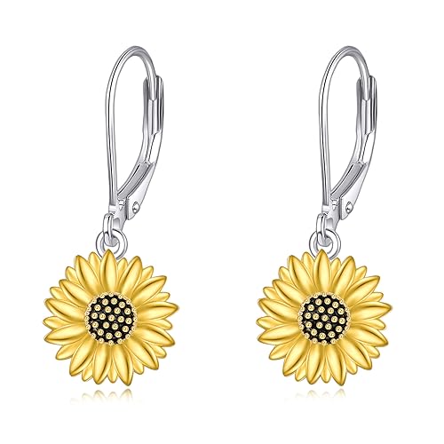 VONALA Sonnenblume Ohrringe 925 Sterling Silber vergoldet Sonnenblume Leverback Ohrringe Weihnachten Geburtstag Valentinstag Schmuck Geschenke für Frauen Mädchen Mutter Ehefrau (Sonnenblume) von VONALA