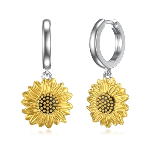 VONALA Sonnenblume Ohrringe Sterling Silber vergoldet Blume Huggie Hoop Dangle Earrings Sonnenblume Schmuck Geschenke für Frauen Mädchen von VONALA