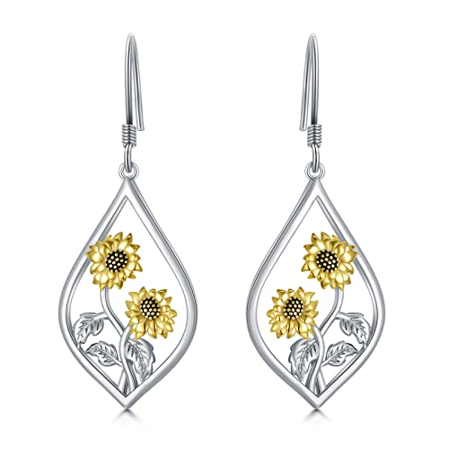 Sonnenblumen Ohrringe 925 Sterling Silber Sonnenblume Anhänger Hängende Baumeln Tropfen Ohrringe Blumen Schmuck Geschenke für Damen Mädchen von VONALA